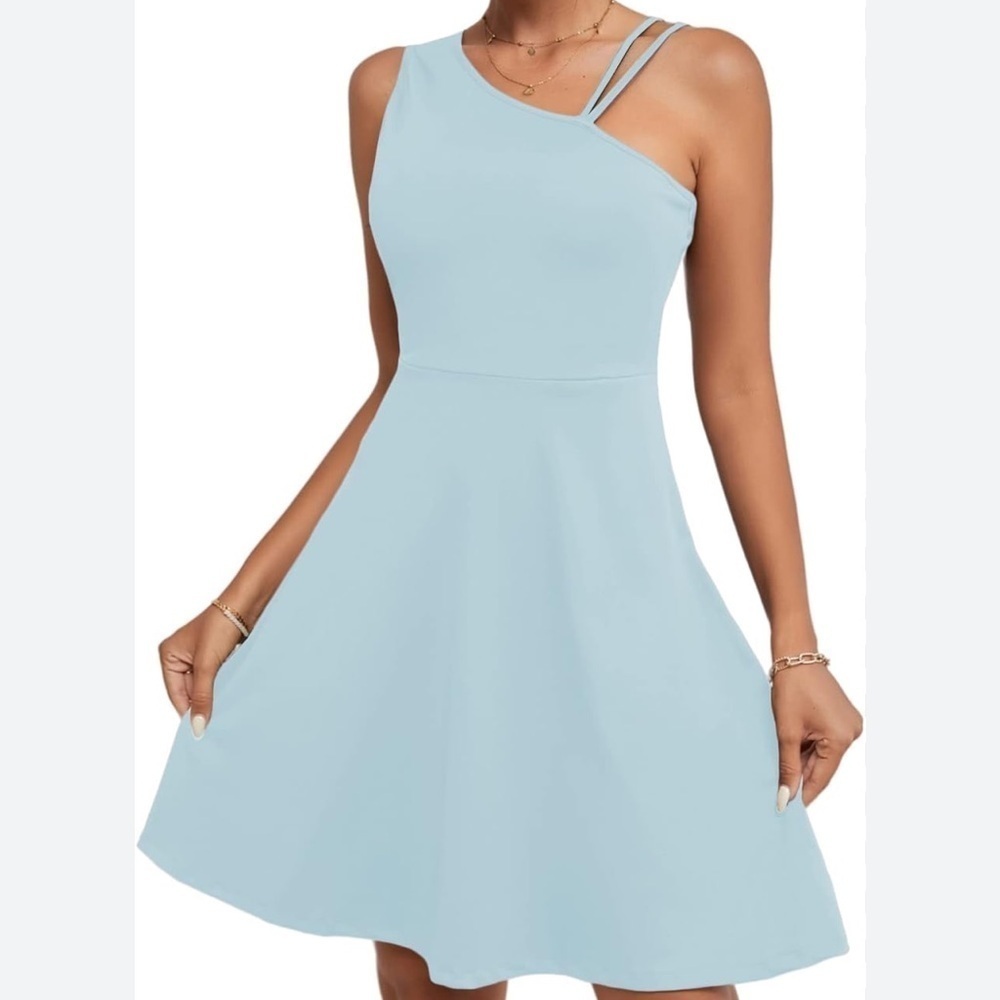 LYANER Women's One Shoulder Dress A Line Swing Flared Skater Cocktail Mini Dress